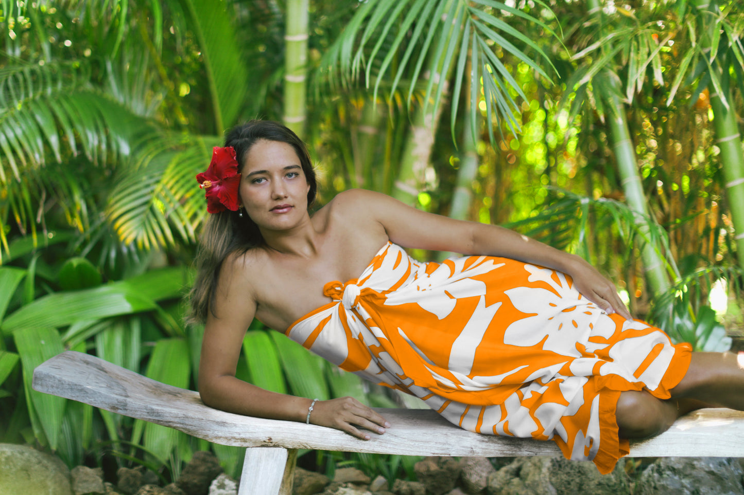 Classic Long Ruffle Pareo in Hibiscus
