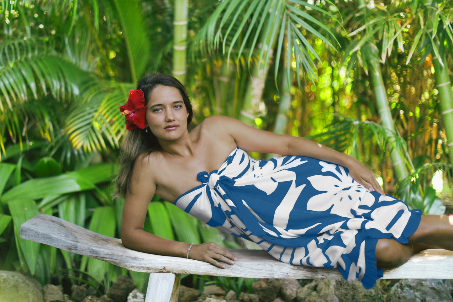 Classic Long Ruffle Pareo in Hibiscus