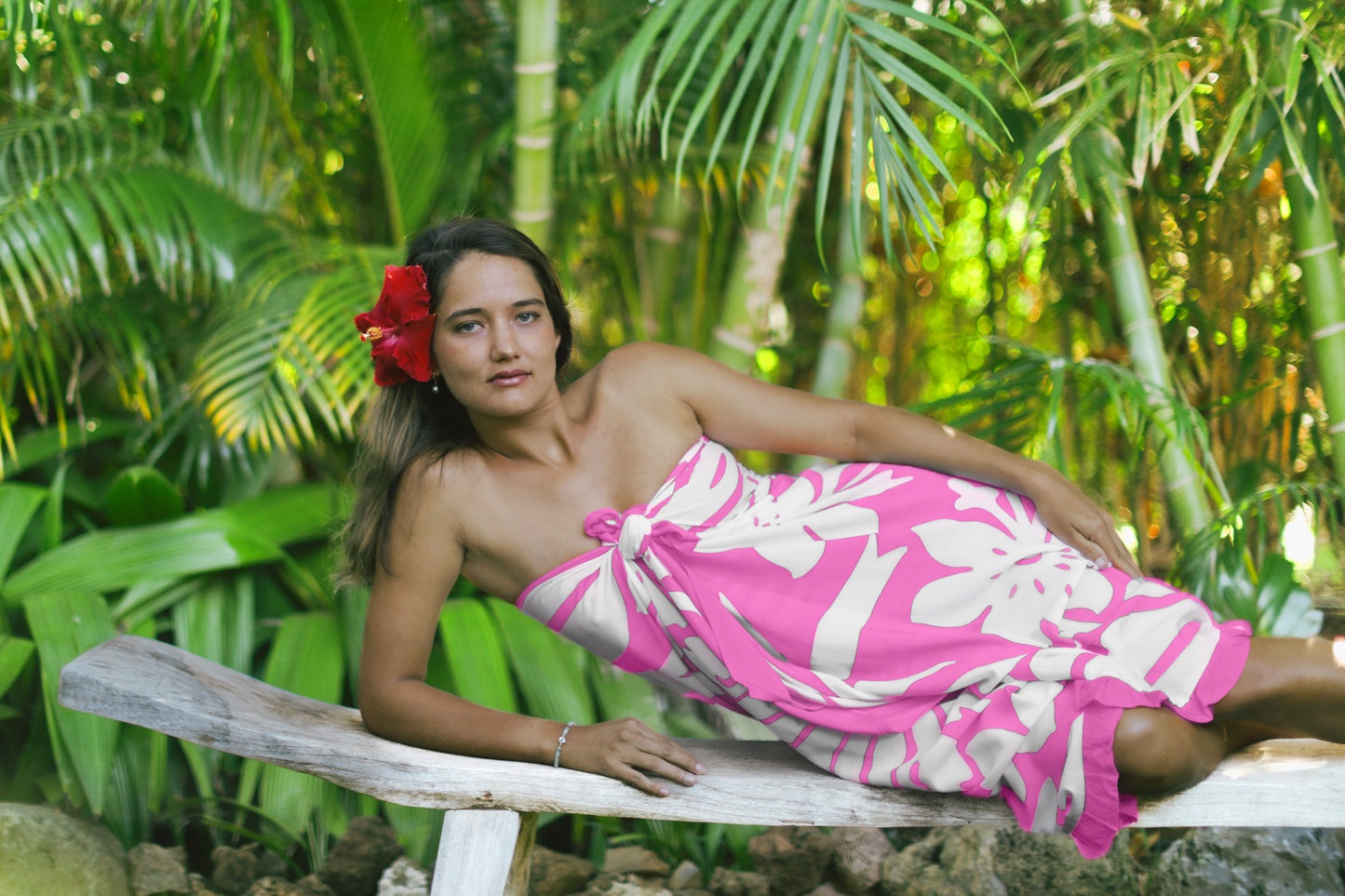 Classic Long Ruffle Pareo in Hibiscus