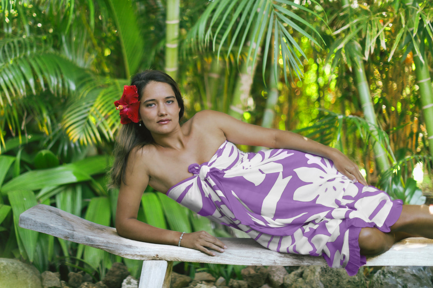 Classic Long Ruffle Pareo in Hibiscus