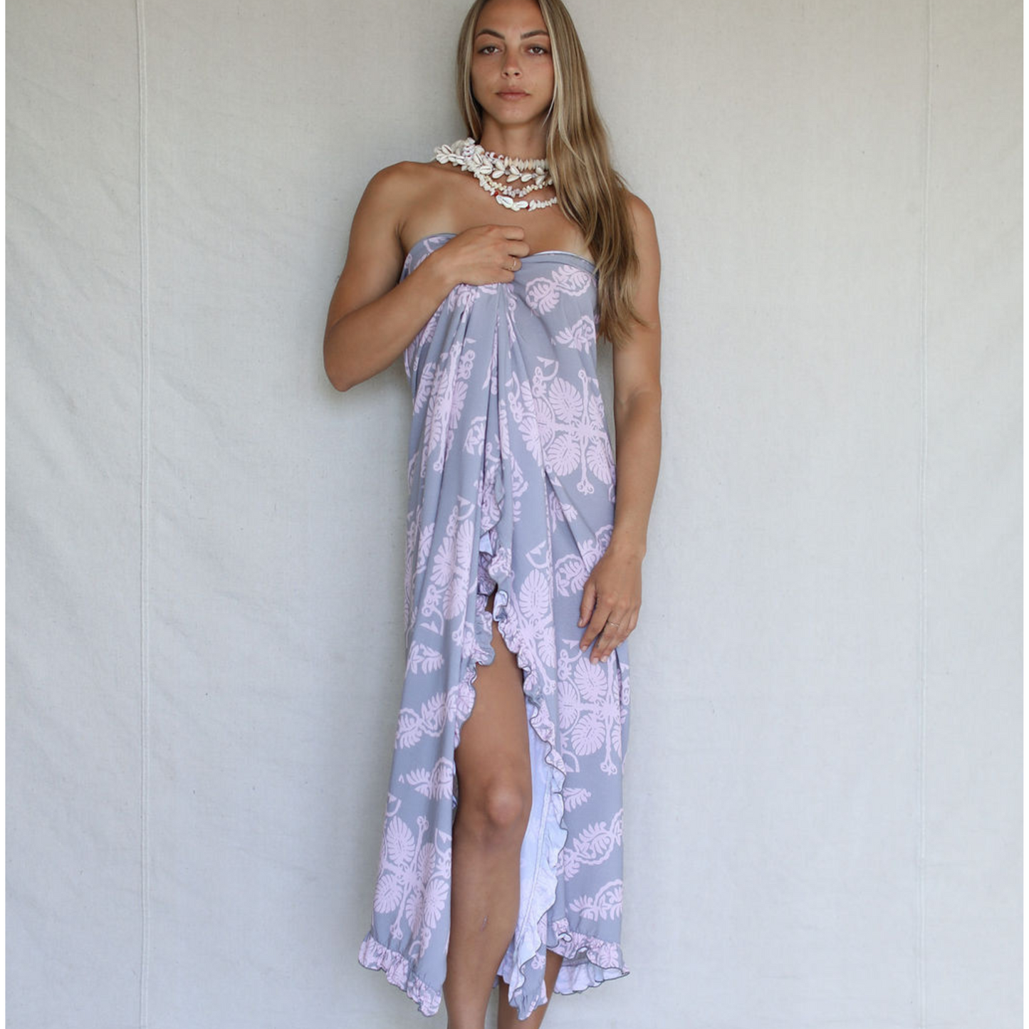 Light Poi & Guava Patchwork Long Ruffle Pareo