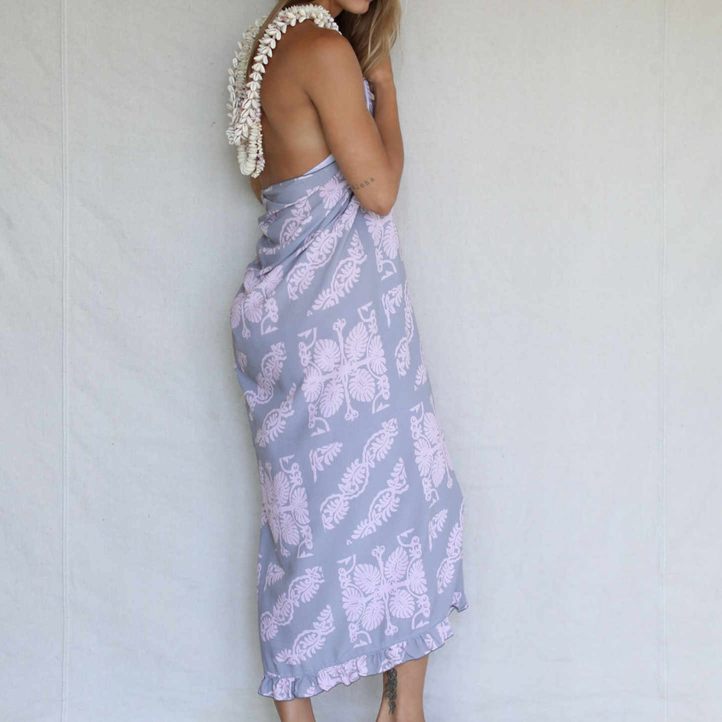 Light Poi & Guava Patchwork Long Ruffle Pareo