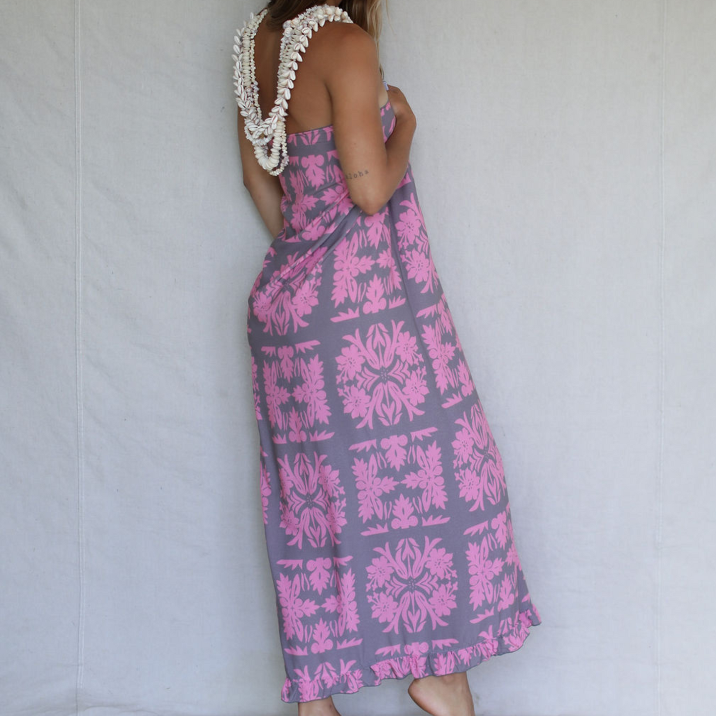 Dark Poi & Guava Patchwork Long Ruffle Pareo