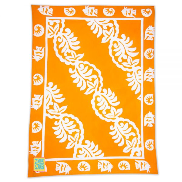 Product image of Woodrose pattern Maui Beach Sheet in a Mango orange color.
