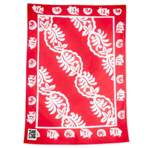 Product image of Woodrose pattern Maui Beach Sheet in a Red Lehua color.