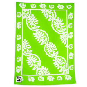 Product image of Woodrose pattern Maui Beach Sheet in a Tahitian Lime bright green color.