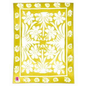 Product image of hibiscus flower pattern Maui Beach Sheet in a gold color.