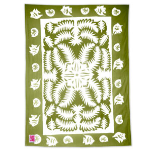 Product image of Hawaiian Laua'e Fern pattern Maui Beach Sheet in a green Maui Wowie color.