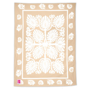 Product image of Monstera leaf pattern Maui Beach Sheet in a Sandy Beach color.