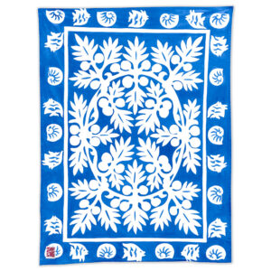 Product image of 'Ulu breadfruit pattern Maui Beach Sheet in a Kona royal blue color.