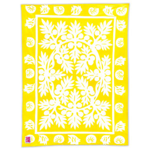 Product image of 'Ulu breadfruit pattern Maui Beach Sheet in a yellow color.