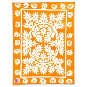Product image of 'Ulu breadfruit pattern Maui Beach Sheet in a Mango orange color.