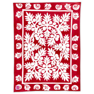 Product image of 'Ulu breadfruit pattern Maui Beach Sheet in a Red Ti color.
